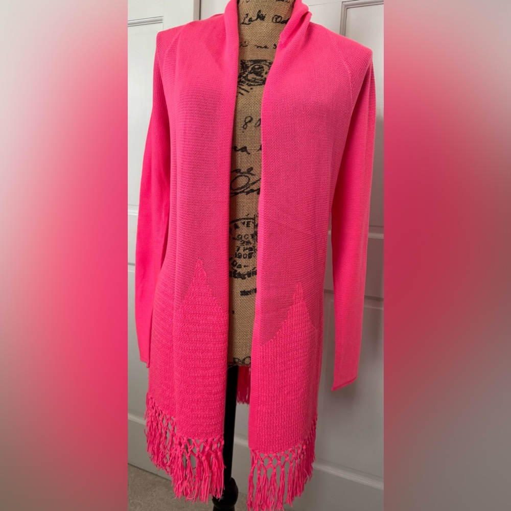 Lilly Pulitzer Pink Cardigan with Fringe Detail